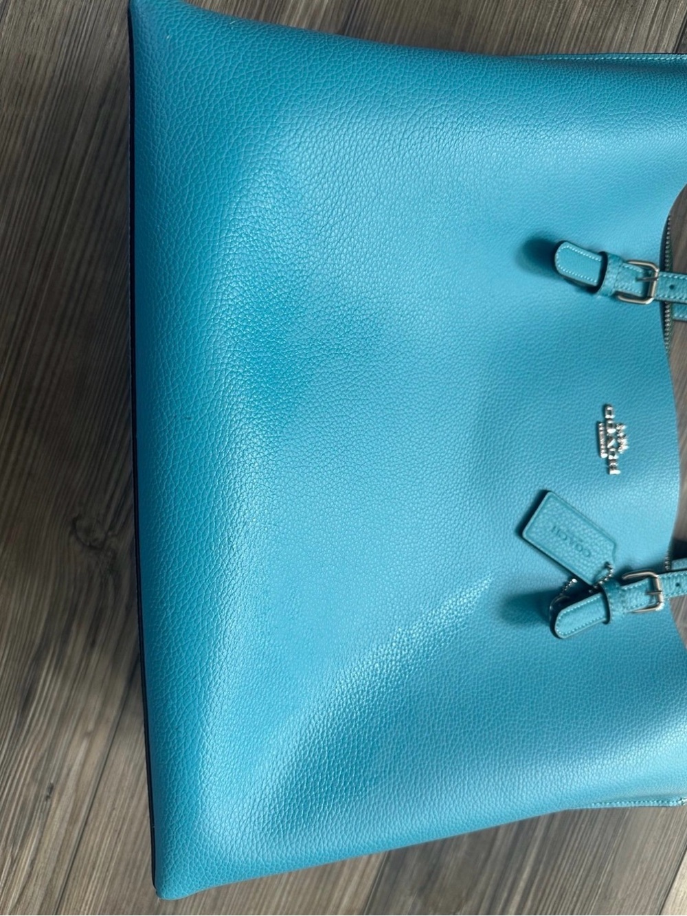 Coach Mollie Tote Large Pebble Leather in Turquoise Blue - Picture 2 of 6
